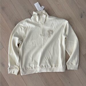 Ivory Quarter-Zip Sweatshirt with Embroidered Logo